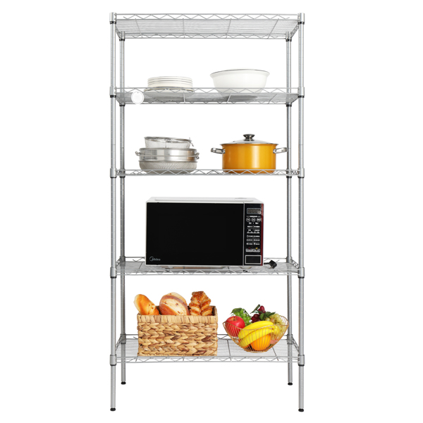 XM-304B Rectangle Carbon Steel Metal Assembly 5-Shelf Storage Rack Silver Gray