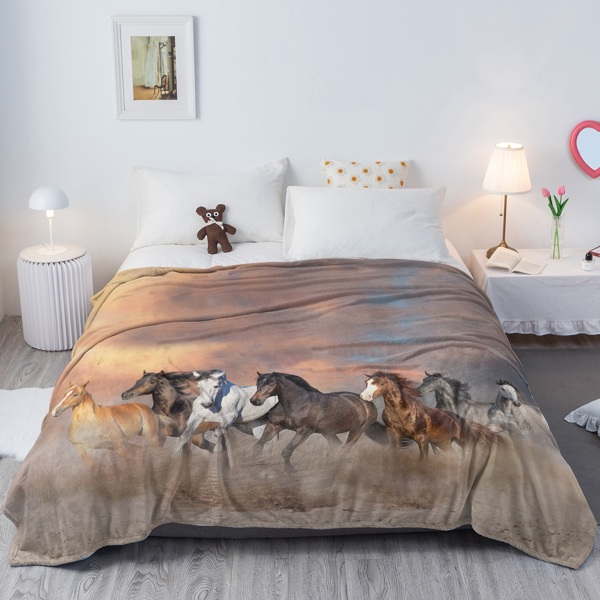 3D Horse Printed Flannel Throw Blanket for Girls Women Running Horse Throw Blanket Fleece Blankets with Horses on Them Flannel Blanket Cool Horse Soft Plush Blanket for Couch Sofa Bed 150X200cm