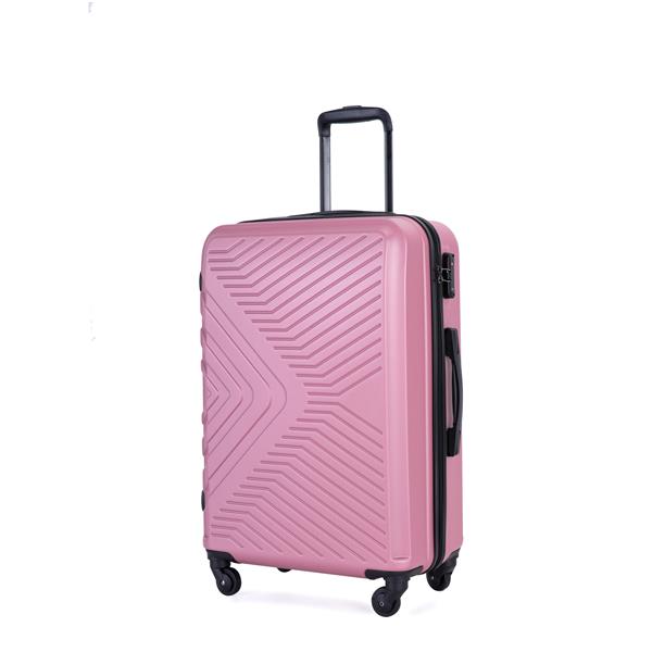 3 Piece Luggage Sets ABS Lightweight Suitcase with Two Hooks, Spinner Wheels, TSA Lock, (20/24/28), Pink