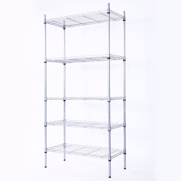 XM-304B Rectangle Carbon Steel Metal Assembly 5-Shelf Storage Rack Silver Gray