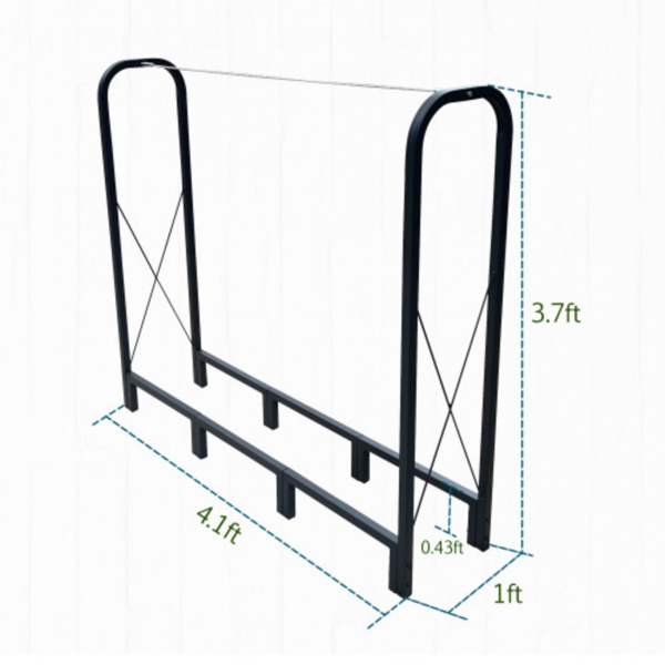 Firewood Rack Stand 4.1ft Heavy Duty Logs Holder for Outdoor Indoor Fireplace Metal Wood Pile Storage Stacker Organizer, Matte Black 