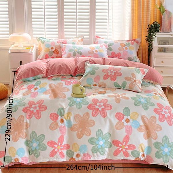 3 Piece Spring Pink Floral Duvet Cover Set for Women Adults Home Bedroom Pink Flowers Bedding Set With 2 Pillowcases King Size