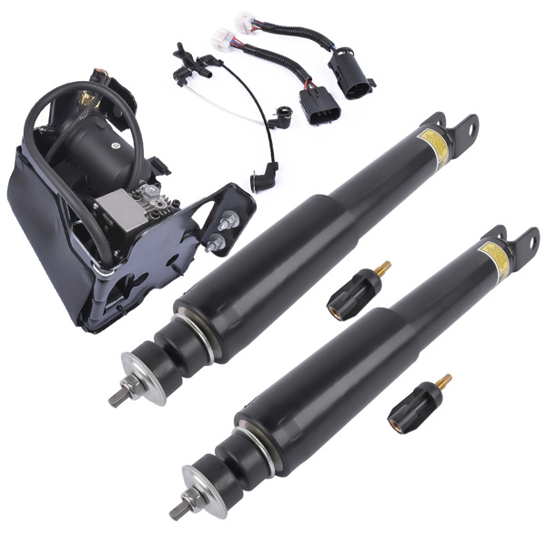 Pair Rear Shock Absorbers + Air Compressor Pump Set For Cadillac Escalade Chevrolet Suburban Tahoe GMC Yukon 5.3L 6.2L V8 2015-2019 23151122 15254590