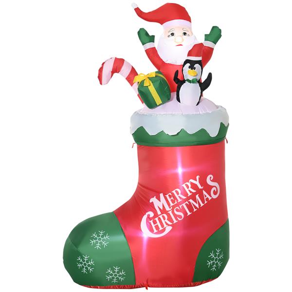 5ft Christmas Inflatables Outdoor Decorations Santa and Penguin Standing in Sock with Candy Cane Gift Box, Blow-Up LED Yard Christmas Decor for Lawn Garden Party