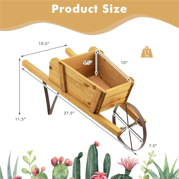 2 In 1 Wheelbarrow Planter，Wooden Wagon Planter with 9 Magnetic Accessories for Garden Yard