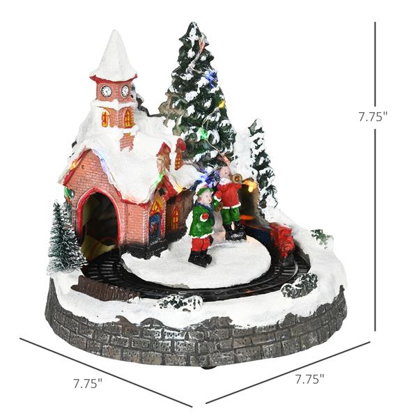 Animated Christmas Village Scene, Pre-Lit Musical Holiday Decoration with LED Lights, Rotating Train, 2 Musicians and 1 Commander