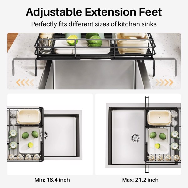 2-in-1 Expandable Dish Drying Rack Kit, Stainless Steel Dish Rack Set with Utensil Holder, Cutting Board Holder, Cup Holder, Magnetic Spice Rack and Metal Hook for Fridge