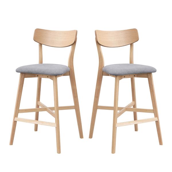 Wooden Bar Chairs Set of 2, Modern Soft Upholstered Kitchen Island Chairs, Counter Height Stool with Backrest,Wooden Frame Chairs with Footrest for Pub,Living Room,Restaurant,OAK