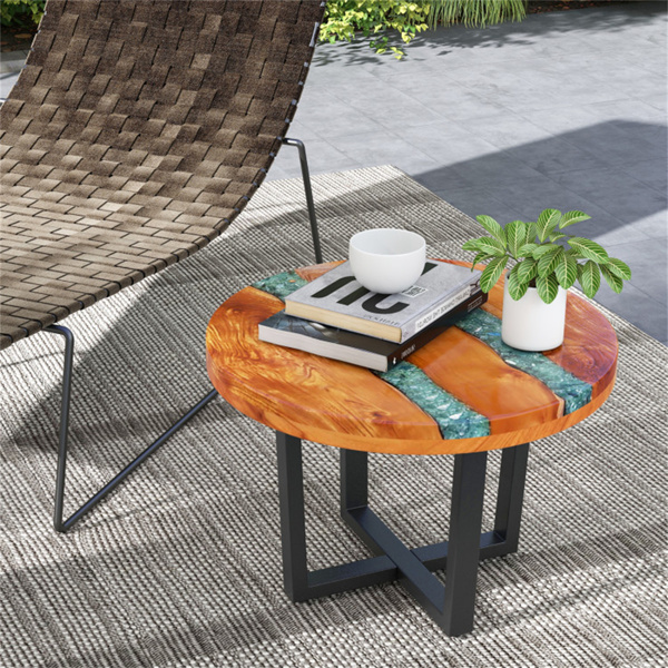 24-inch side table, round end table with epoxy top