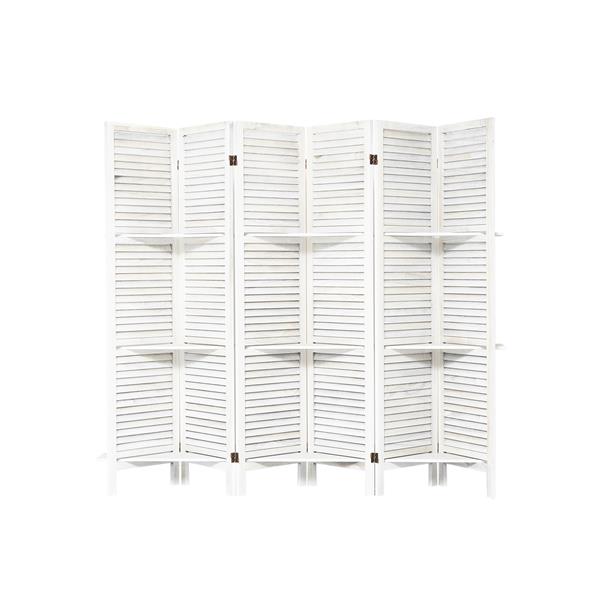 Room Divider with Shelves, 6 Panel Room Dividers and Folding Privacy Screens, Partition Room Divider Temporary Wall, Freestanding Room Divider for Home Office Studio Apartment (White)