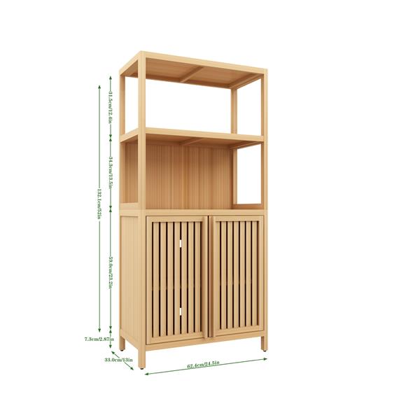 Bamboo Storage Cabinet, Freestanding Bathroom Cabinet with 2  Doors, Floor Cabinet Organizer for Living Room, Kitchen, Entryway