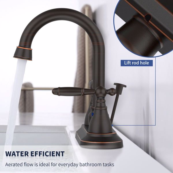 Bathroom Faucet Oil Rubbed Bronze 360 Degree High Arc Swivel Spout 4 Inches Centerset Vanity Faucet Modern 3 Holes Lavatory Faucet NOT INCLUED Drain[Unable to ship on weekends, please note that]