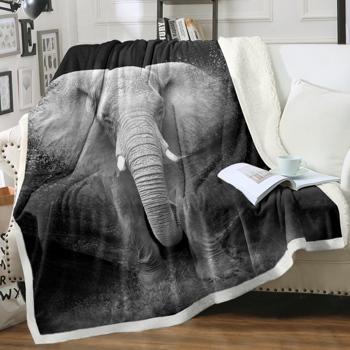 3D Elephant Printed Sherpa Fleece Blanket for Couch Sofa Bed Soft Cozy Fuzzy Black Galaxy Elephant Gifts for Women Adults 130X150cm