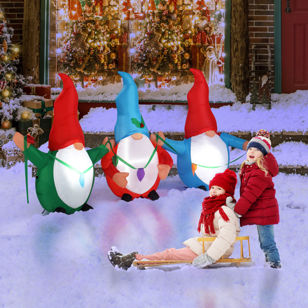 6.6 FT Lighted Christmas Inflatable Decoration, Inflatable Three Christmas Gnomes Elves, Funny Blow Up Yard Decorations with Built-in LED Lights for Holiday Party Front Yard Lawn Garden Decor