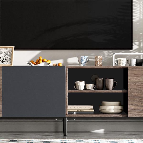 Modern TV with 3 Cabinets& Open Shelves, Color-matching Media Console Table for TVs up to 80'', Entertainment Center with Drop Down Door for Living Room, Bedroom, Home Theatre