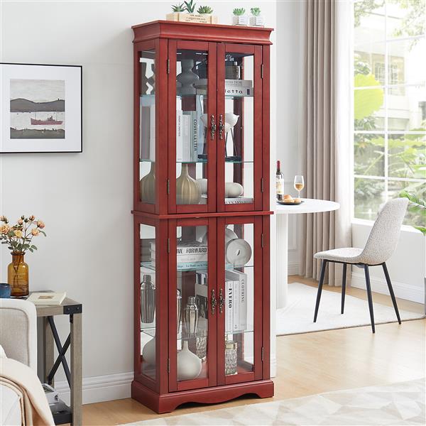 Lighted Glass Curio Display Cabinet,Display Cabinet,Glass Storage Cabinet Glass Wine cabinet Wood Frame Toy Display for Living Room, Kitchen, Pantry light bulb included Cherry