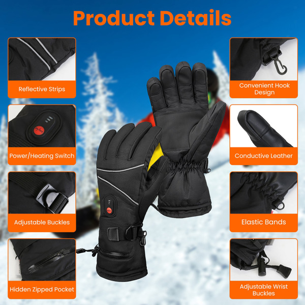 Heated Gloves, 5V 3000 mAh Rechargeable Heated Gloves for Men Women, Waterproof Battery Heated Gloves, Upgrade Non-Slip Electric Heating Gloves for Cycling Skiing Hiking Hunting