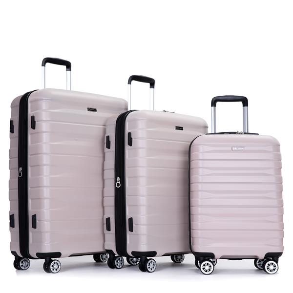 3 Piece Luggage Sets PC Lightweight & Durable Expandable Suitcase with Two Hooks, Double Spinner Wheels, TSA Lock, (21/25/29) Sand