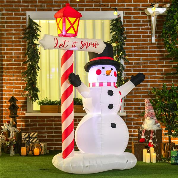 7ft Christmas Inflatables Outdoor Decorationss Decorations Snowman with Street Light, Blow-Up LED Christmas Decor