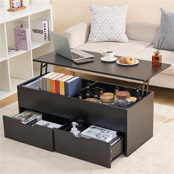 Lift-Top Coffee Table with Storage Center Tables Hidden Compartment & 2 Drawers, Sofa Table For Living Room