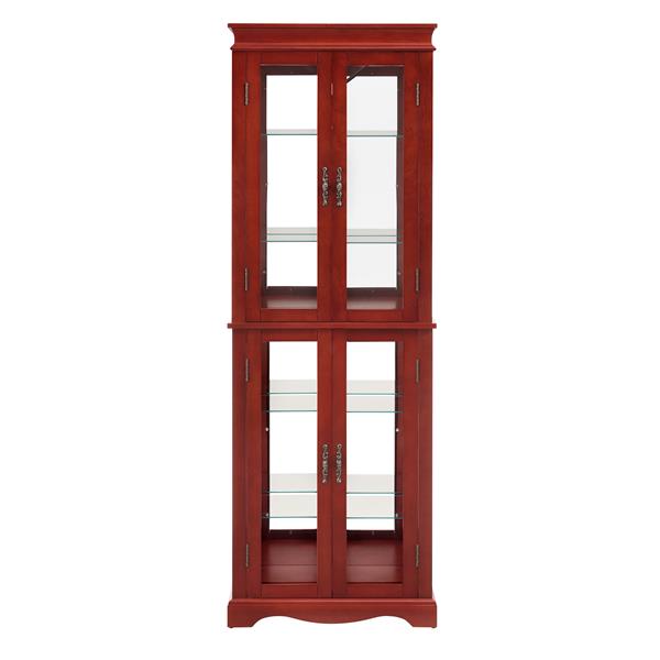 Lighted Glass Curio Display Cabinet,Display Cabinet,Glass Storage Cabinet Glass Wine cabinet Wood Frame Toy Display for Living Room, Kitchen, Pantry light bulb included Cherry