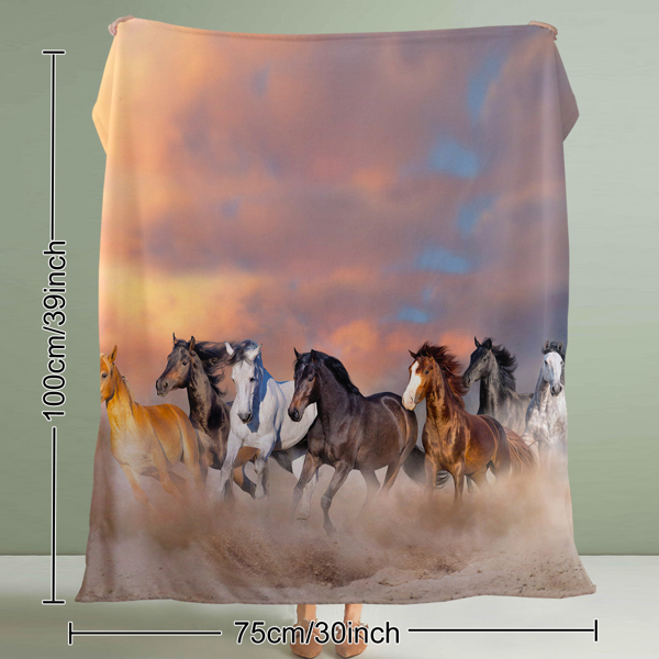 3D Horse Printed Flannel Throw Blanket for Girls Women Running Horse Throw Blanket Fleece Blankets with Horses on Them Flannel Blanket Cool Horse Soft Plush Blanket for Couch Sofa Bed 130X150cm