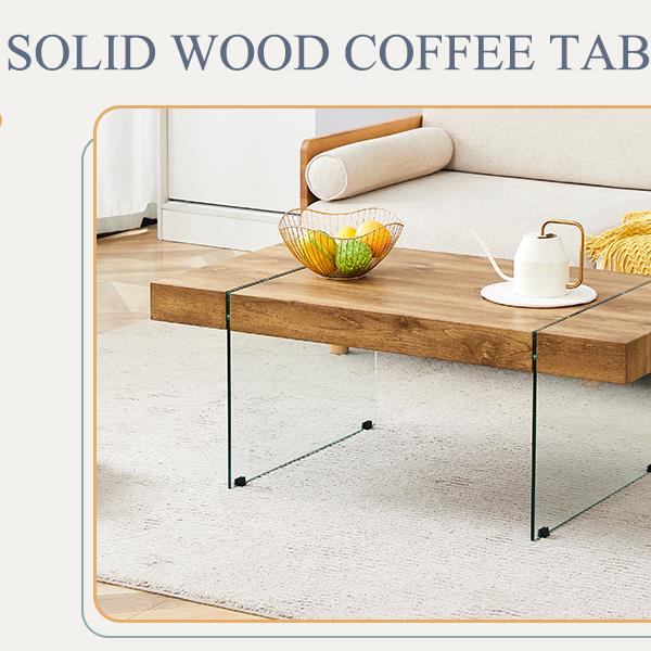 43.3"x23.6" Wood colored texture sticker MDF Coffee Table with Tempered glass legs.Suitable for Living Room.It can be used not only as a coffee table but also as a side table or display stand.