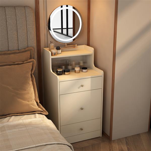 3 in 1 Vanity Desk With mirror and light ,Small makeup vanity set with charging station, With 2 drawers and open storage space, with upholstered stool, Compact Dressing Table Writing Desk for Small Sp