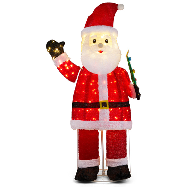 6FT Lighted Santa Christmas Yard Decorations, Pre-lit Pull Up Santa Waving Hand with 180 LED Warm White Lights and Ropes Stakes for Xmas Outdoor Holiday Indoor Decor Lighted Holiday Displays