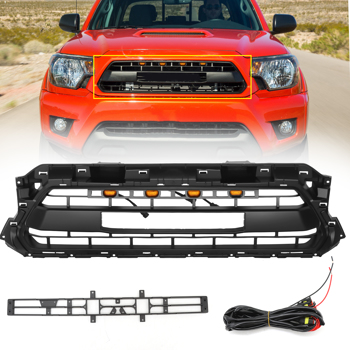 Front Grille Fit For Toyota Tacoma Trd Pro 2012 2013 2014 2015 2nd Gen Grill With Amber Lights Matte Black