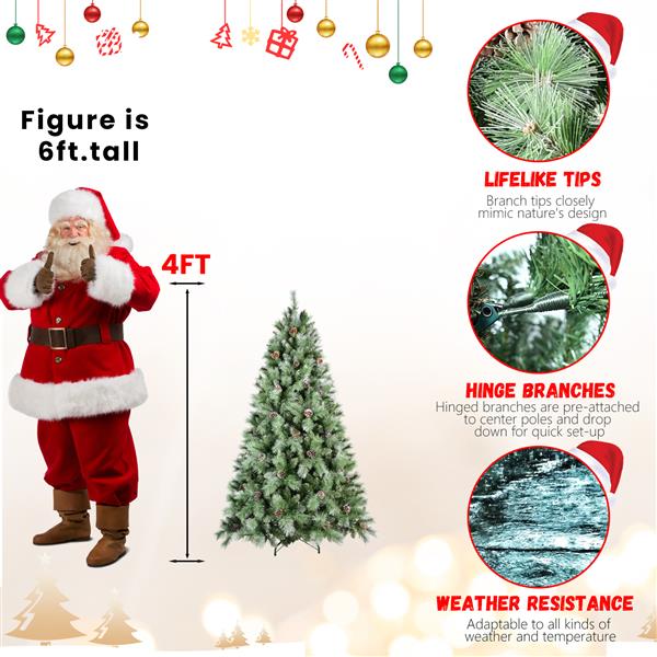 7.5FT Scotch Pine Christmas Tree, Premium Frosted Pre-Decorated Artificial Holiday Decor w/ 1,588 Branch Tips, Xmas Trees for Holiday Party Decoration