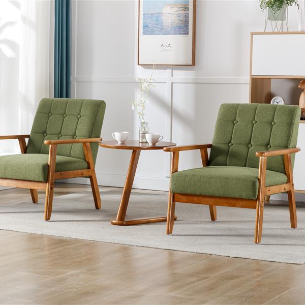 Accent Chairs Set of 2 with Side Table, Mid Century Modern Accent Chair, Wood and Fabric Armchairs Side Chair, Lounge Reading Comfy Arm Chair for Living Room, Bedroom, Office