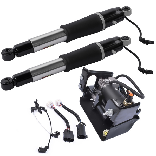 2Pcs Rear Shock Absorbers + 1Pc Air Compressor For Cadillac Escalade Chevy Suburban Tahoe GMC Yukon 2015-2019 23151122 15254590