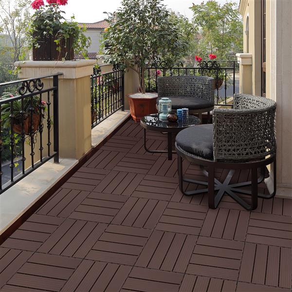 Plastic Interlocking Deck Tiles, 11.8"x11.8"(Pack of 44), Patio Flooring Outdoor Waterproof All Weather Use for Garden Poolside Front/Back Yard, Light Coffee Color