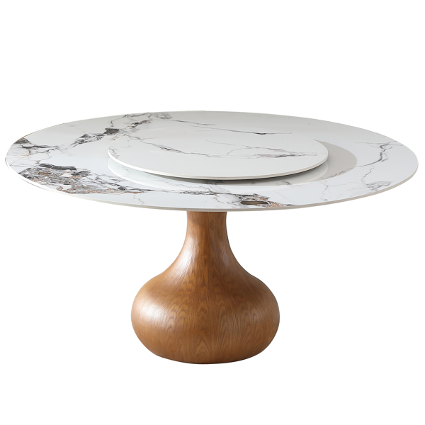 Modern Marble Dining Table, 59" Round Sintered Stone Table for Dining Room, Kitchen, Dinette, Compact Space With Lazy Susan(Table Only) -LTL Item