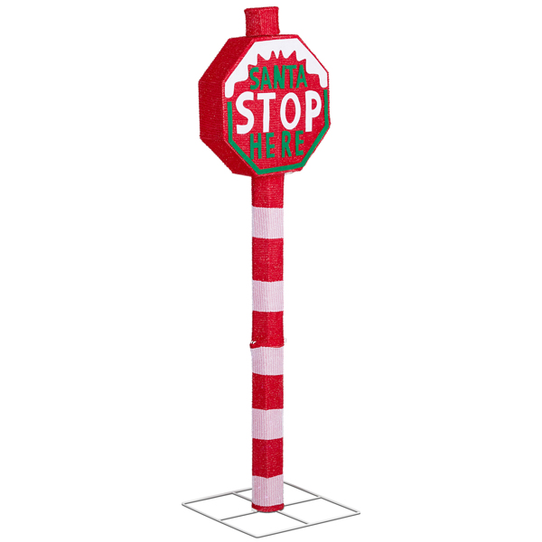 Lighted STOP Sign Christmas Yard Decorations, Pre-lit Road Sign SANTA STOP HERE with 70 LED White Lights and Stakes for Xmas Outdoor Holiday Indoor Decor Lighted Holiday Displays