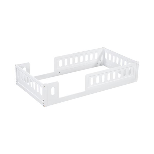 Wood Twin Size Platform Bed with Guardrail, White(Expected Arrival Time: 10.28)