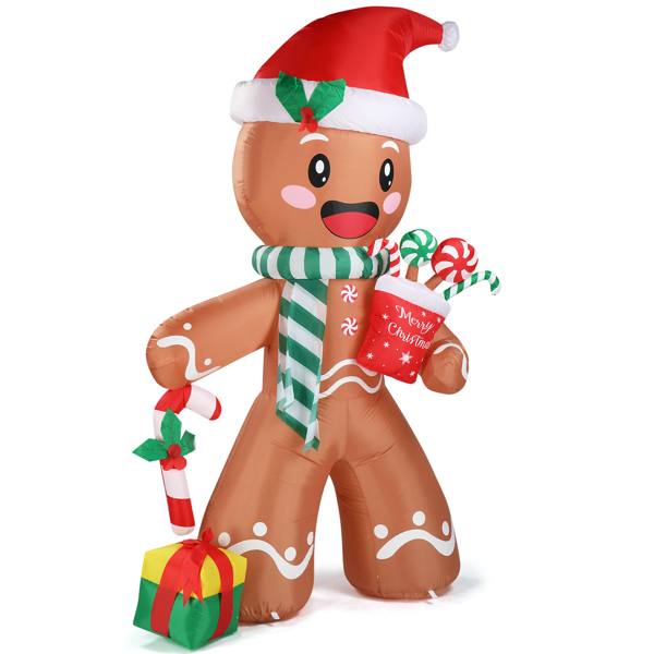 7.9 FT Lighted Christmas Inflatable Decoration, Inflatable Gingerbread Man Outdoor Decoration, Funny Blow Up Yard Decorations with Built-in LED Lights for Holiday Party Front Yard Lawn Garden Decor