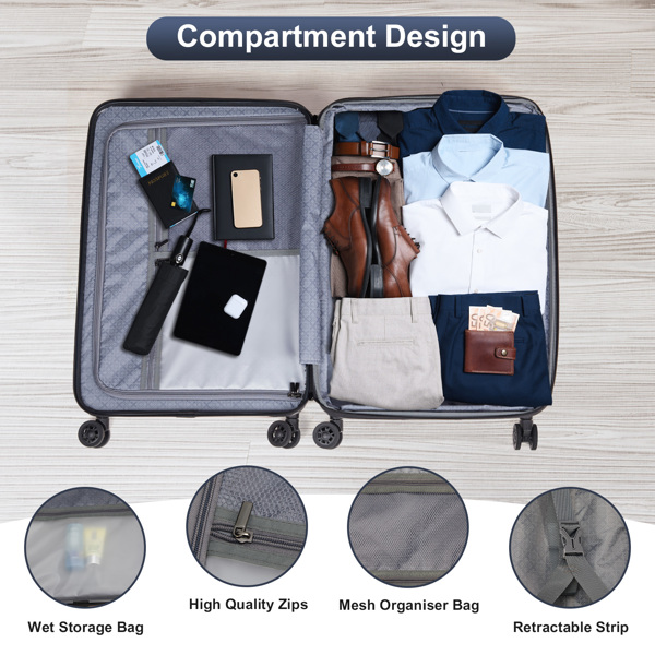 Luggage Expandable Suitcase PC+ABS 3 Piece Set with TSA Lock Spinner