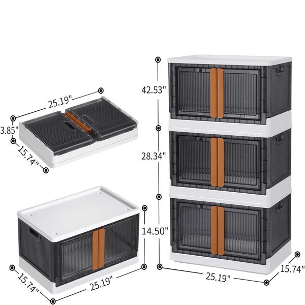 Large 25 Gal Collapsible Storage Bins, 3 Pack,300QT,Wheeled Polypropylene Closet Organizer