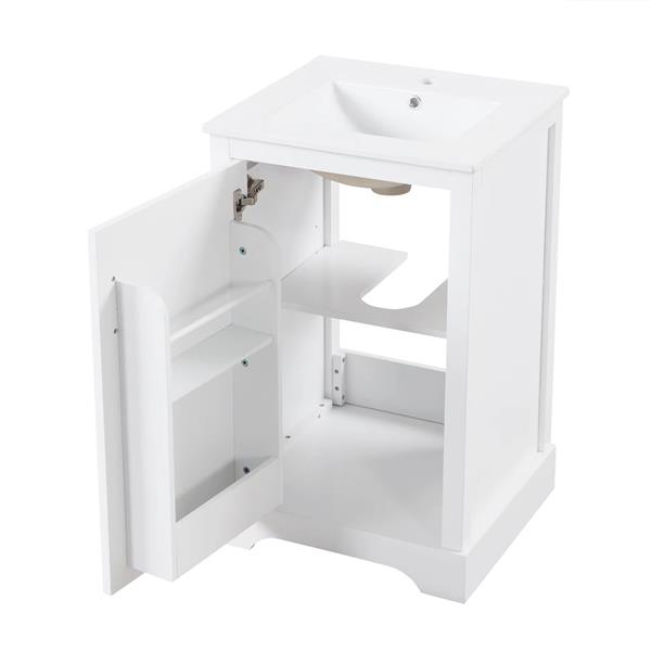 20" Bathroom Vanity with Sink, Bathroom Cabinet with Soft Closing Door, Storage Rack and Adjustable Shelve, White