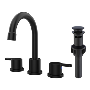 Widespread Bathroom Sink Faucet Matte Black 2 Handle 8 inch Lavatory Faucet 3 Hole 360° Swivel Spout Vanity Sink Basin Faucets with Pop Up Drain Assembly[Unable to ship on weekends, please note that]