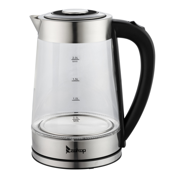  【Old Code：42128382】ZOKOP HD-250 220V 2000W 2L Blue Glass Electric Kettle