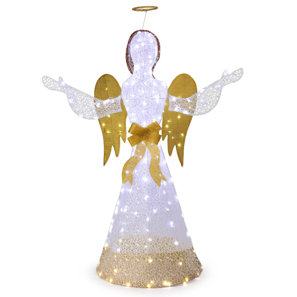 4.5FT Lighted Christmas Angel Outdoor Decoration, Weather Proof Angel with Wings Christmas Ornament Home Decor Pre-lit 200 LED White Lights with Stakes