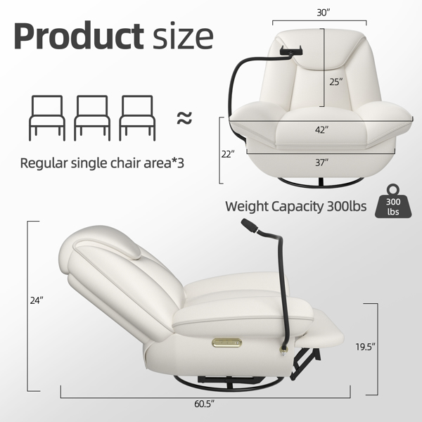 Oversized Power Recliner Chair,270°Swivel Glider Recliner for Nursery, Electric Recliner Sofa with Voice Control, Smart Rocker Chair with Phone Holder, Living Room ((Beige)) 