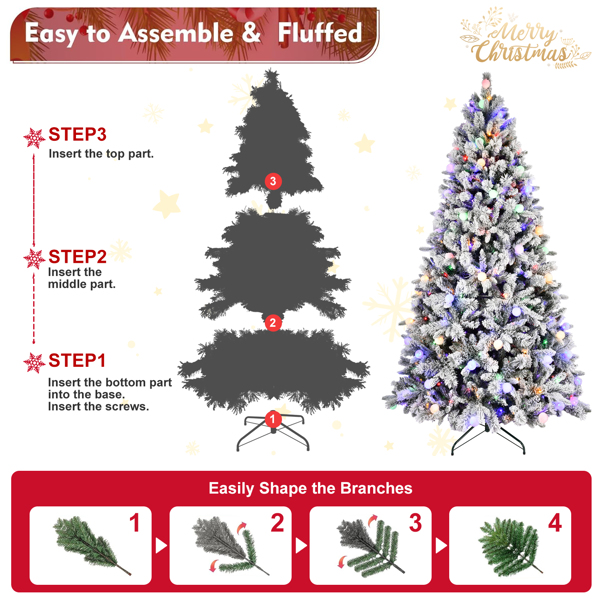 7.5FT PE/PVC/Pine Mixed Christmas Tree with Colorful + Warm Light 10-Function LED, Memory Wire & Easy Power Technology 