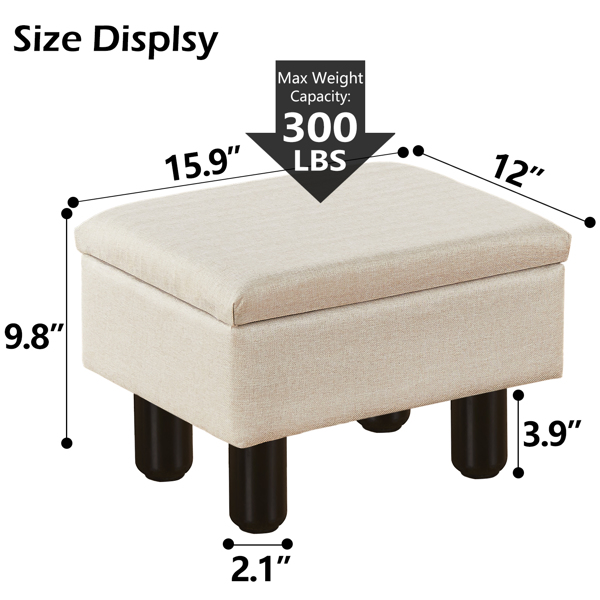 Foot Stool Ottomans Linen Footrest Storage Ottoman Step Stool Seat with Solid Wood Legs Modern Accent Stools for Couch Living Room Beige