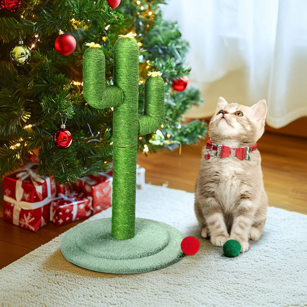 26in Cactus Cat Scratching Post, Cute Cat Scratcher with Natural Sisal Posts & Flower Toppers for Indoor Cats