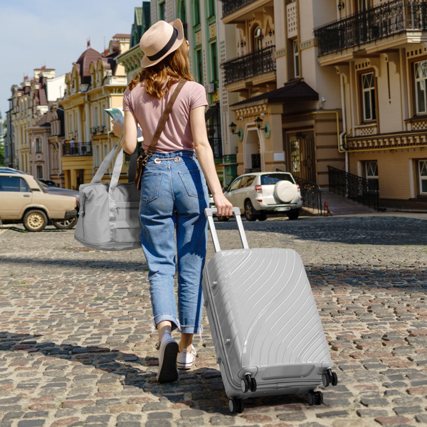 FCH five-piece suitcase 20-24-28 inch trolley case + two-piece handbag suitcase PP trolley case 20in 24in 28in PP material iron trolley full color light gray