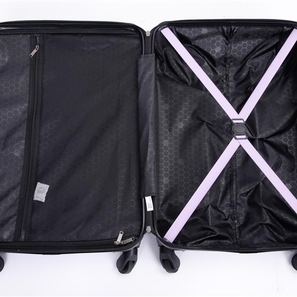 3 Piece Luggage Sets ABS Lightweight Suitcase with Two Hooks, Spinner Wheels, TSA Lock, (20/24/28) Lavender Purple